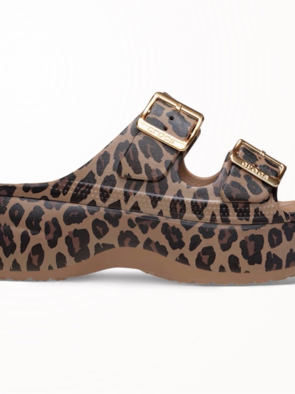 CROCS SATURDAY Leopard Print Platform Slide Sandal with Gold Buckles